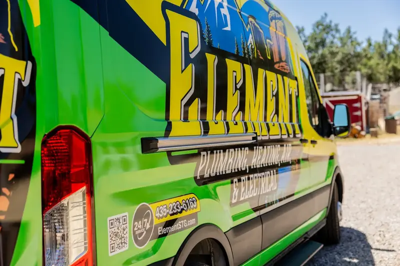 Element Plumbing, Heating & Air service van graphics in St. George, UT