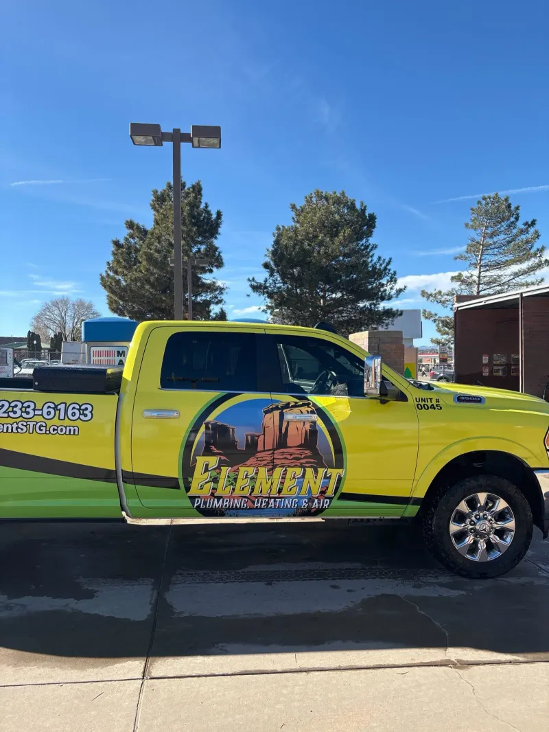 Element plumbing truck at a customer's house in St. George, Utah