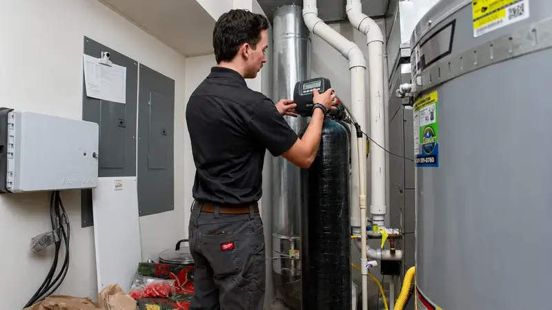 Element technician programming a water softener in St. George, UT