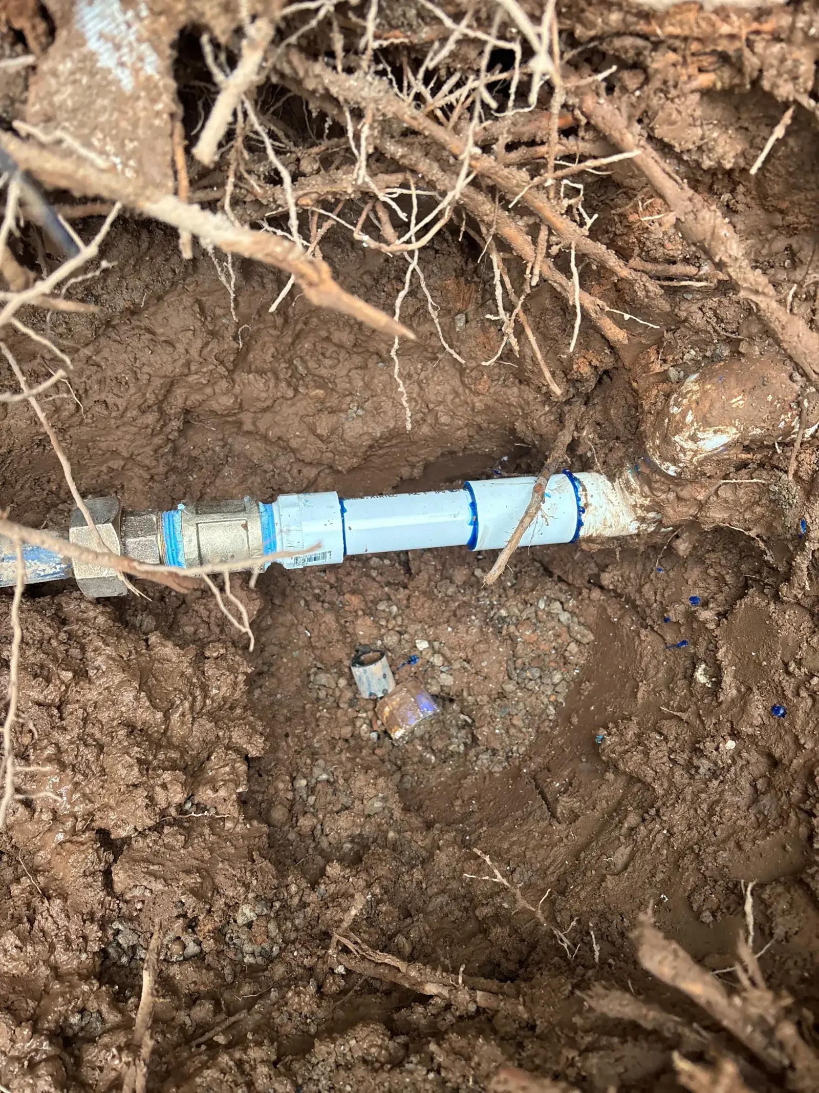 Water line exposed in a trench in St. George, Utah